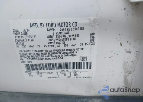 2021 Ford Explorer Xlt from USA, damaged, VIN 1FMSK8DH4MGA49664